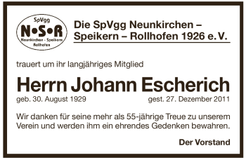 Traueranzeige von Johann Escherich von Pegnitz-Zeitung
